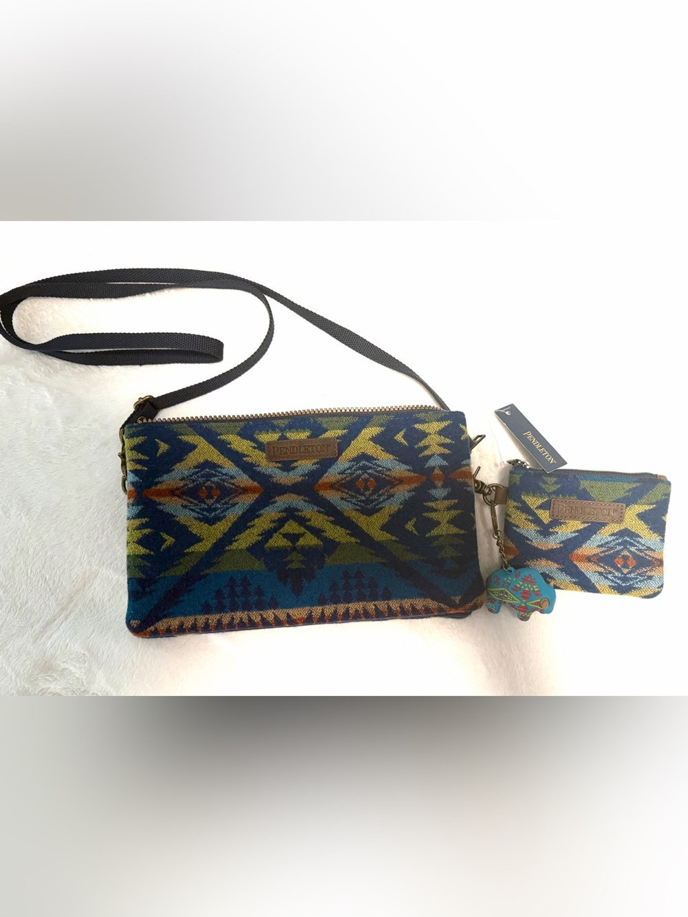 Pendleton 3 pc set - Blue and Green Aztec Crossbody with wallet and keychain